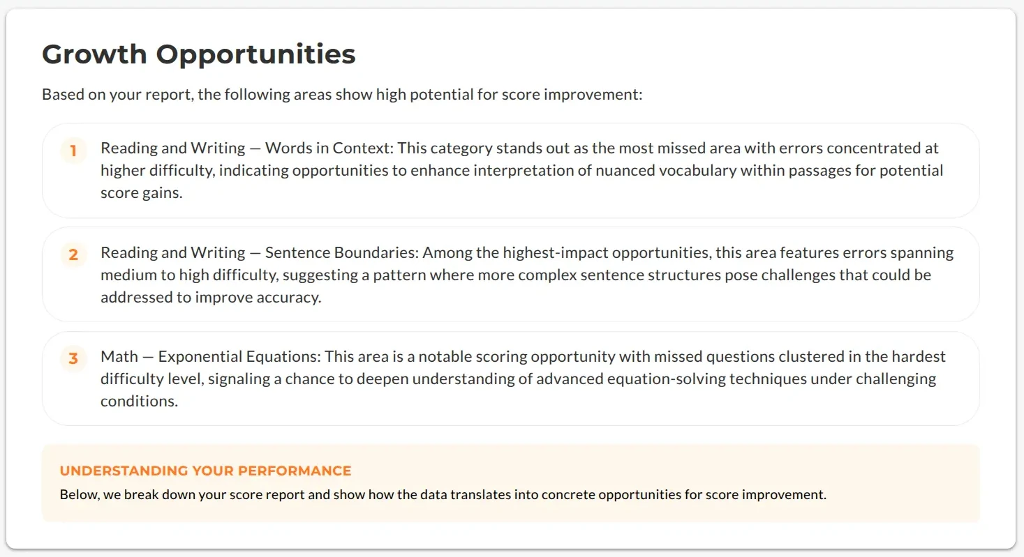 AI-generated growth opportunities in the AI Score Report