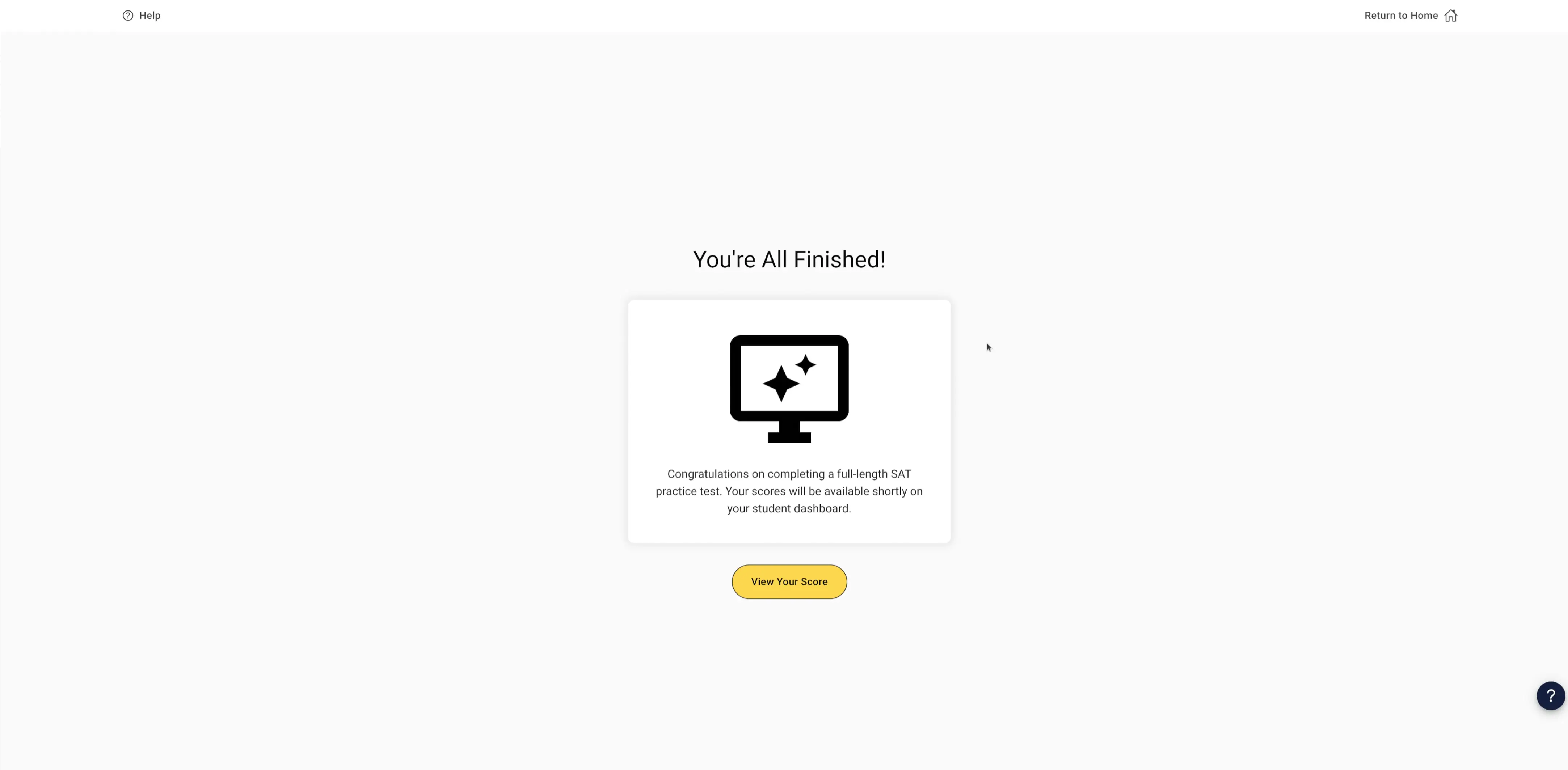 Exam completion screen in the Digital Exam Player