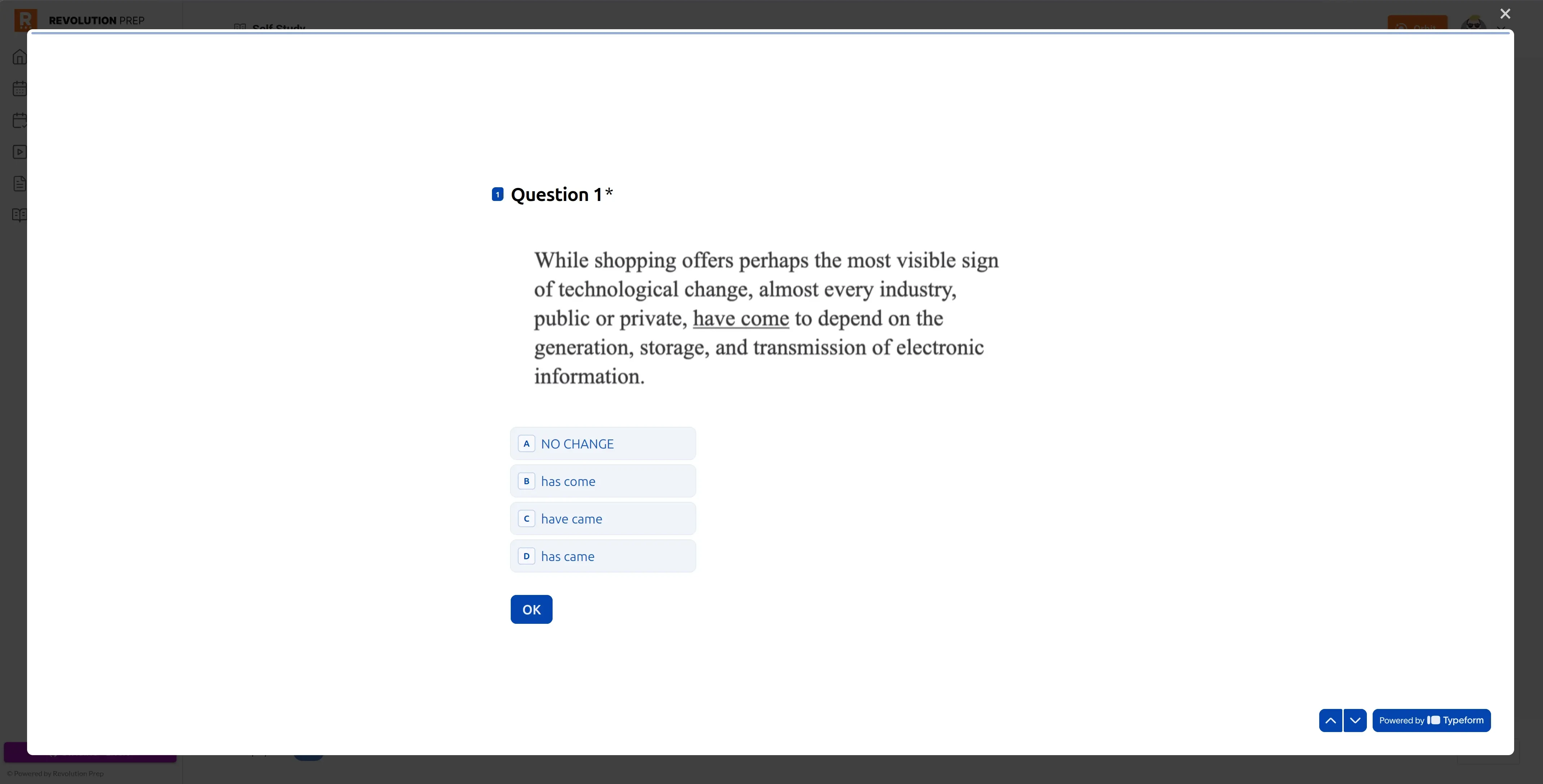 Practice quiz integrated into a Self-Study lesson